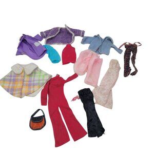 Vintage Lot Of Barbie Doll Mixed Doll Clothes Cape Coat Dress Sweater Jumpsuit